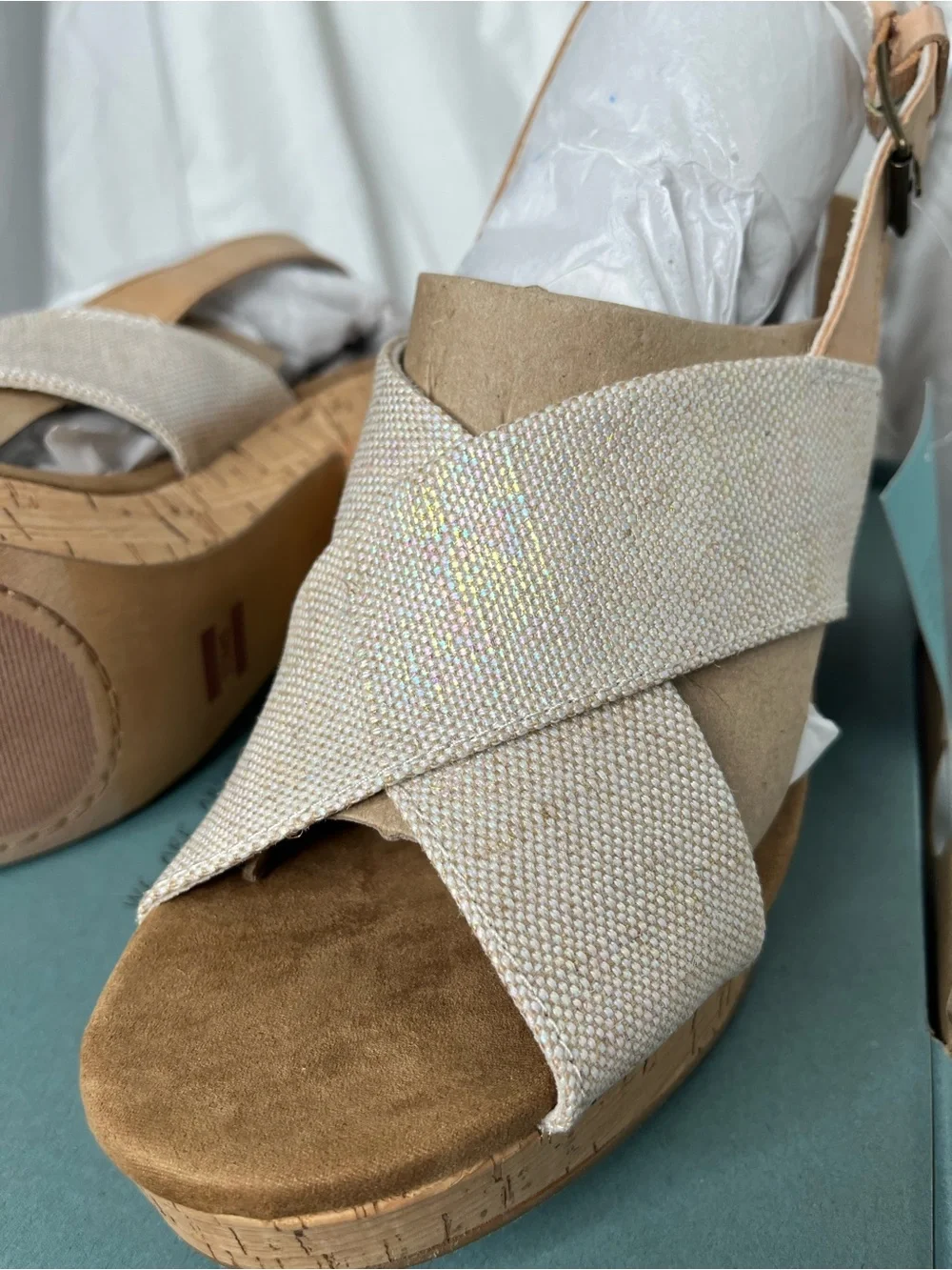 Toms Beige Cork Platform Wedge Sandals - Picture 2 of 8